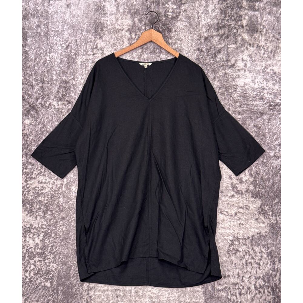 Ali Golden Dress One Size Womens Black Raw Silk Short Sleeve Tunic Mini